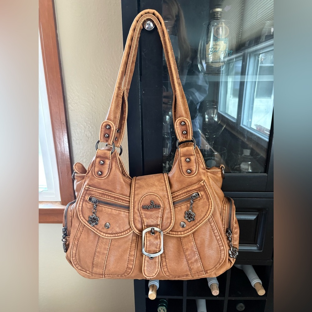 Angel Kiss Cognac Brown Retro Fashion Multi-Compartment Large Capacity Hobo Bag - Picture 3 of 7